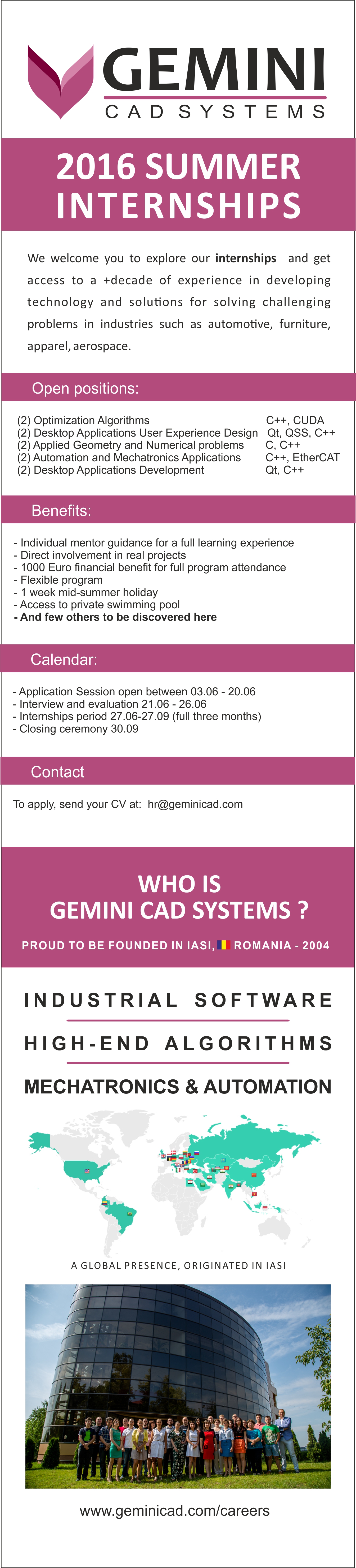 Summer internships Gemini CAD Systems